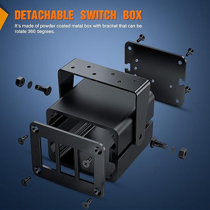 Nilight 3 Gang Rocker Switch Box 3 Holes Panel Detachable Installation Housing Waterproof Aluminum Rotatable Mount Bracket 12V 24V DIY Toggle Switches Voltmeter USB Socket for Boats Cars RVs Trucks