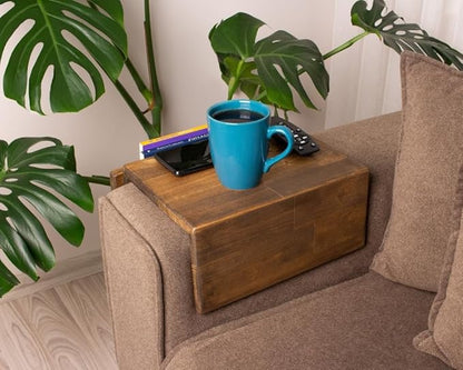 Wooden Couch Arm Tray – Sofa Armrest Table with Book & Magazine Holder, Perfect for Coffee & Remote Control, Solid Wood (Vancouver)