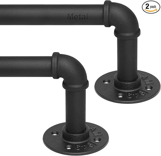 Refrze 2 Pack Black Curtain Rods for Windows 66 to 120 Inch, Industrial, Heavy Duty, Blackout, Matte Black, Wall Mounted