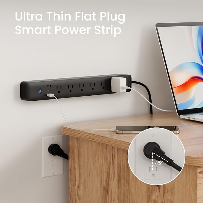 GHome Smart Plug Power Strip with 6 Smart Outlets & 3 USB Ports (30W Fast Charge, 2A1C), WiFi Surge Protector Works with Alexa & Google Home, Energy Monitoring, 2.4GHz Only, No Hub Required, Black