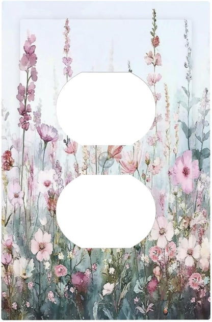 Pink Floral Watercolor Botanical Wildflowers Outlet Covers 1 Gang Duplex Light Switch Cover Decorative Switch Plates Electrical Receptacle Faceplate Wall Plate For Bed Room Living Room Decor