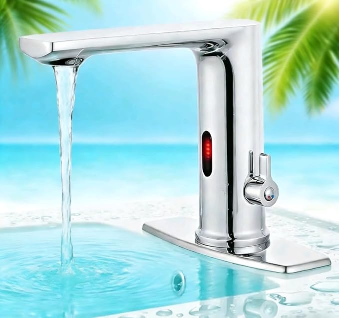 Quick Install Sink Chrome Motion Sensor Faucet.Touchless Mixer with Water Efficiency CEC.DOE Certified.NO Wiring Needded