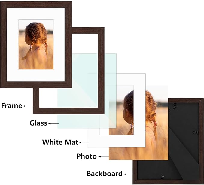 Golden State Art, 8x10 Picture Frame with Mat for 5x7 Photo - High Definition Glass Wall Mounting or Tabletop Display (Brown, 1 Pack)