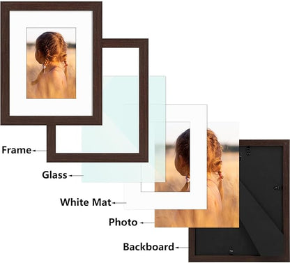 Golden State Art, 8x10 Picture Frame with Mat for 5x7 Photo - High Definition Glass Wall Mounting or Tabletop Display (Brown, 1 Pack)