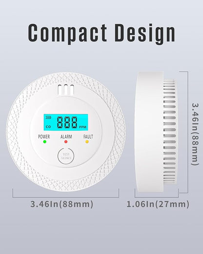 Carbon Monoxide Detectors,PG-C06 Portable Carbon Monoxide Detector,LCD Display Smoke Alarm,Carbon Monoxide Detectors Portable for Home,Restaurant,Hotel,Office (White)