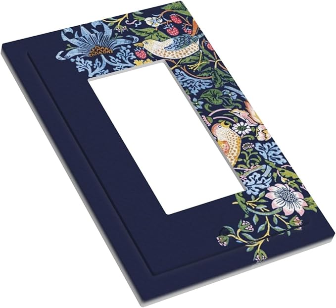 Decorative Outlet Covers Vintage Blue Morris Strawberry Thief Bird Flower 1 Gang Single Decora GFCI Device Light Switch Covers Plate 1 Rocker Wall Plate Jumbo Faceplate