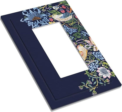 Decorative Outlet Covers Vintage Blue Morris Strawberry Thief Bird Flower 1 Gang Single Decora GFCI Device Light Switch Covers Plate 1 Rocker Wall Plate Jumbo Faceplate