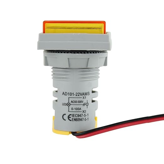 LED Voltage Display Panel Mount Volt Amp Meter, AD101-22VAMS 22mm Square Voltmeter and Ammeter, AC50-500V Voltage and 0-100A Current Meter, Yellow (3 Pack)