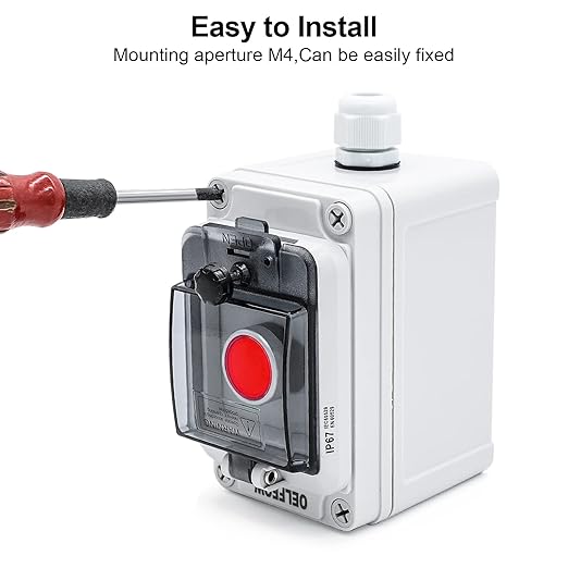 IP67 Button Switch Outdoor Waterproof Box Red Emergency Button with Protective Cover Anti-misoperation Switch(AC/DC 6A-110V/3A-240V/2.5A-380V)
