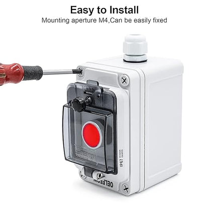 IP67 Button Switch Outdoor Waterproof Box Red Emergency Button with Protective Cover Anti-misoperation Switch(AC/DC 6A-110V/3A-240V/2.5A-380V)