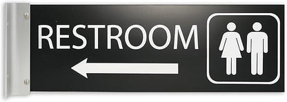 ALPHA DOG SIGNS Corridor Projecting Hallway Bathroom Sign, Left Arrow, 4"x12" Double Sided, Indoor/Outdoor, Easy Install, Durable Business Wayfinding Plaque, USA-Made (Black)