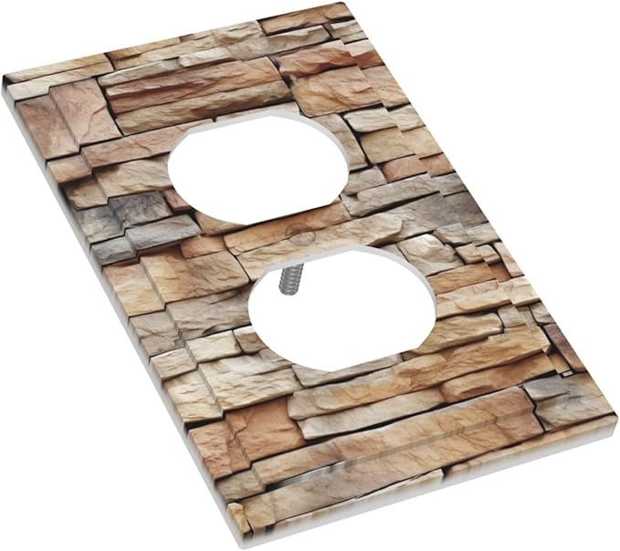 Outlet Covers Stone Textured Brown Brick Natural Stone 1 Gang Duplex Light Switch Cover Decorative Switch Plates Electrical Receptacle Faceplate Wall Plate For Farmhouse Cabin Decor