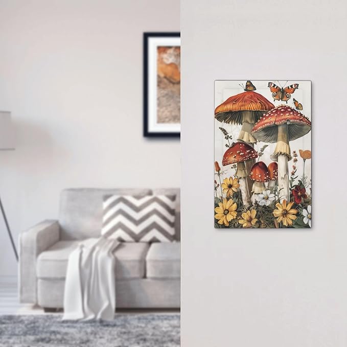 Light Switch Cover Plate Mushroom Forest Butterfly Wild Flower 1 Gang No Device Blank Electrical Wall Plates Faceplate Decorative Switch Plate For Bed Room Living Room Decor
