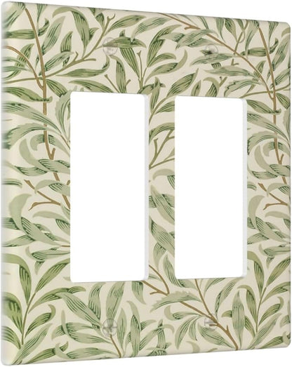 Decorative Outlet Covers Morris Green Willow Leaf Olive Leaves 2 Gang Wall Plate Double Rocker Two Switch Wall Cover Plate Light Switch Cover Plate Faceplate for Country Bedroom Decor