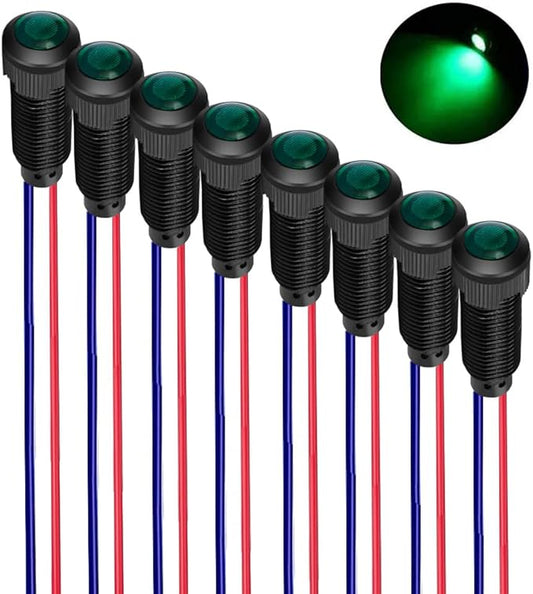8pcs Green LED Indicator Pilot Light 110VAC Mounting Hole Size 8mm(Flame Retardant Plastic Shell)