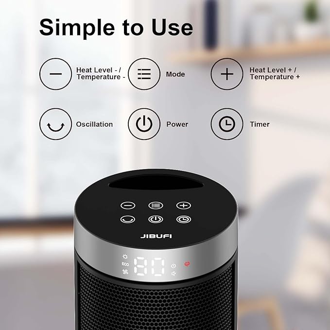 Ceramic Space Heater, Portable Indoor Heater with Remote Control, Three Heating Modes, Overheat and Tip-Over Protection, Suitable for Home, Bedroom, and Office Indoor Use