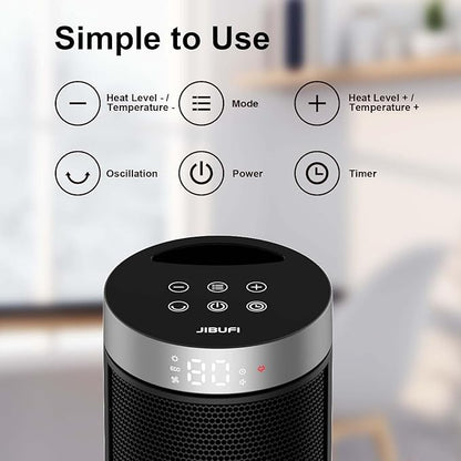 Ceramic Space Heater, Portable Indoor Heater with Remote Control, Three Heating Modes, Overheat and Tip-Over Protection, Suitable for Home, Bedroom, and Office Indoor Use