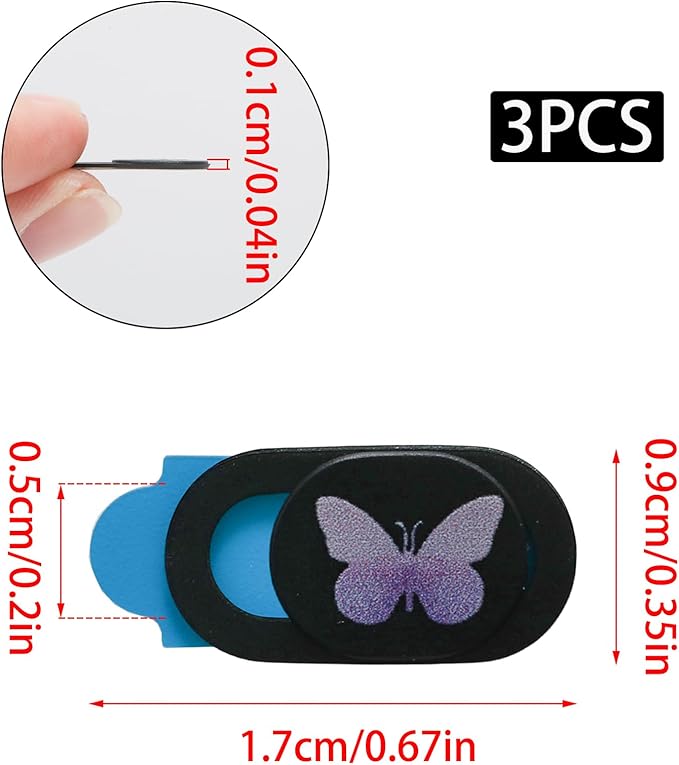 3 Pcs Laptop Camera Cover Slide, Ultra Thin Webcam Privacy Cover, Phone Camera Blocker to Protect Privacy for Laptop, Desktop, Tablet, Computer or Smartphone (Butterfly)