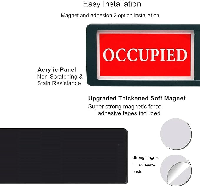 Vacant Occupied Sign - Magnetic Double-Sided Bathroom Door Sign for Home, Office, Restroom - Easy to Flip, Durable Design, Black