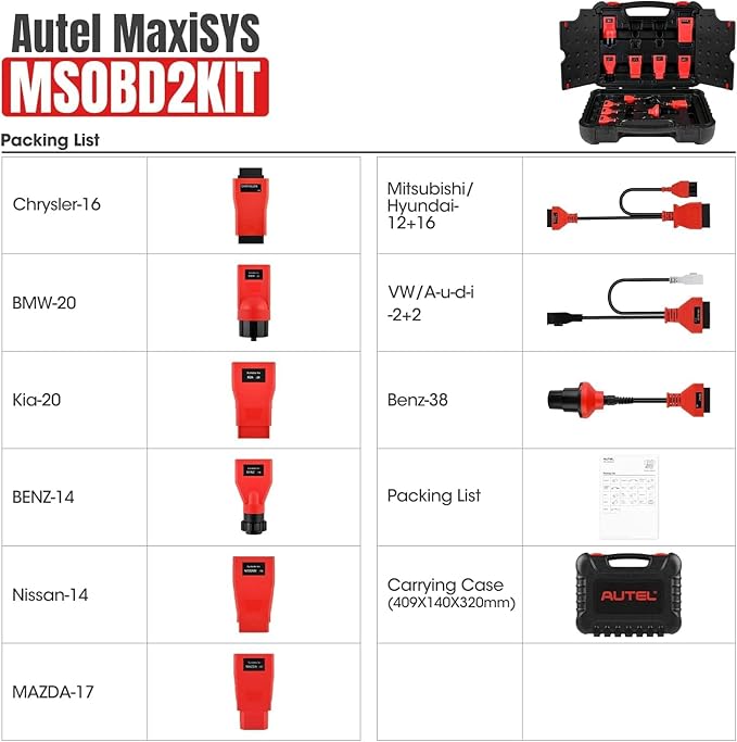 Autel MaxiSys MSOBD2KIT Non-OBDII Adapter Kit, 9PCS OBD Diagnostics Connectors w/Rugged Blow-Molded Carrying Case, Support All Autel Scanners MSUltra MS919 MS909 Elite II MS906 Pro MK808S MX900 MK900