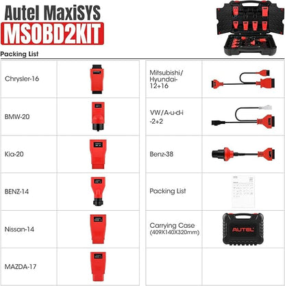 Autel MaxiSys MSOBD2KIT Non-OBDII Adapter Kit, 9PCS OBD Diagnostics Connectors w/Rugged Blow-Molded Carrying Case, Support All Autel Scanners MSUltra MS919 MS909 Elite II MS906 Pro MK808S MX900 MK900