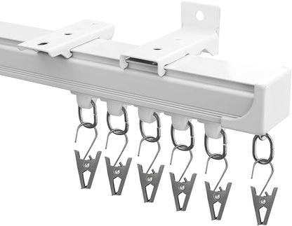 Curtain Track Ceiling Mount heavy duty sliding Curtains Tracks rails Rod System Room Divider with clips 9-12ft White