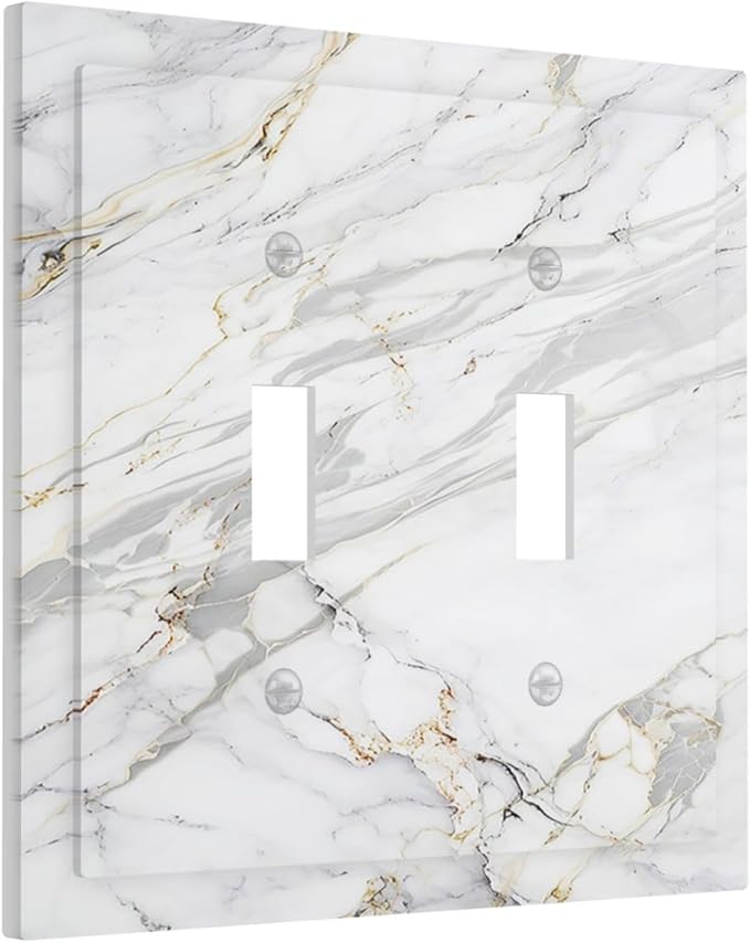 Decorative Switch Plate Covers Gray Gold Marble Abstract Modern Luxury 2 Gang Double Toggle Light Switch Cover Plate Electrical Wall Plate Outlet Cover for Bedroom Home Decor