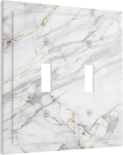 Decorative Switch Plate Covers Gray Gold Marble Abstract Modern Luxury 2 Gang Double Toggle Light Switch Cover Plate Electrical Wall Plate Outlet Cover for Bedroom Home Decor