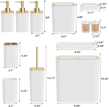 Bathroom Accessory Set - Bathroom Set, 12PC Bathroom Accessories Set, White Bathroom Accessories Set, Mini Trash Can, Toilet Brush, Trash Can & Soap Dispenser