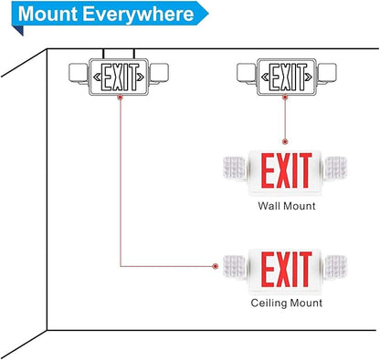 1 Pack Red Led Emergency Exit Lights with Battery Backup-UL Certified 2 LED Adjustable Head -120/277VAC-Emergency Exit Sign/Exit Emergency Light Combo/Exit Signs for Business/Room.