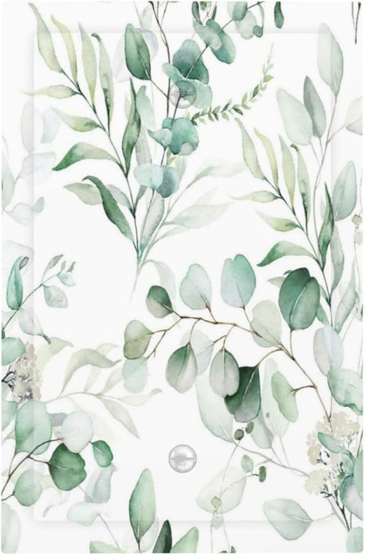 Boho Green Eucalyptus Leaf Floral Plants Flowers Light Switch Cover Plate 1 Gang No Device Blank Electrical Wall Plates Faceplate Decorative Switch Plate for Bed Room Living Room Decor