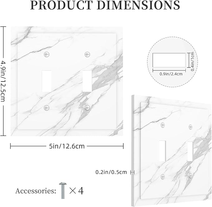 Decorative Switch Plates Modern White Gray Marble 2 Gang Double Toggle Outlet Light Switch Cover Wall Plate Electrical Faceplate for living Room Bathroom Decor