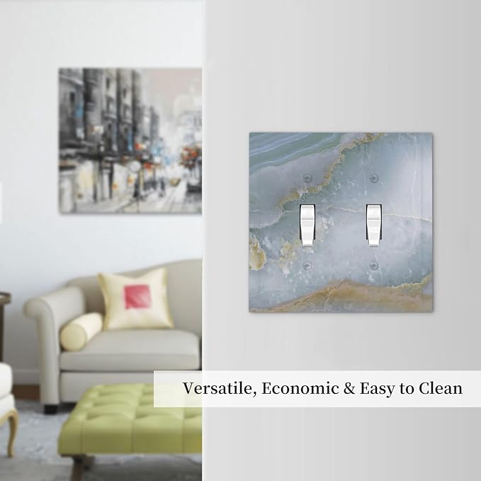 Decorative Switch Plates Colored Art Marble Golden Line 2 Gang Double Toggle Outlet Light Switch Cover Wall Plate Electrical Faceplate For Bathroom Kitchen Decor