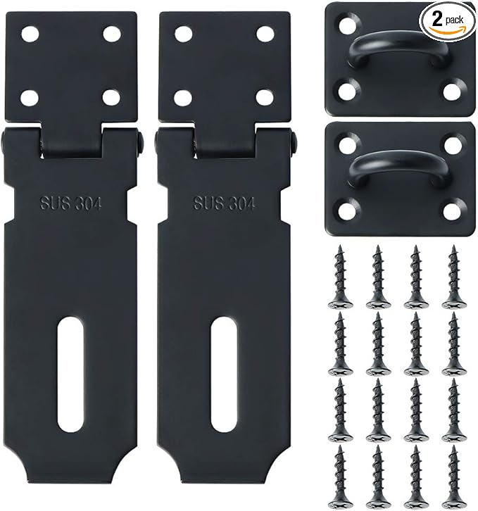 Alise 2pcs Door Locks Hasp Latch,4 Inch SUS 304 Stainless Steel Safety Packlock Clasp Hasp Lock Latch,with Fixing Screw for External Doors Window Cabinet Pet Cage,MS9B-4C-2P