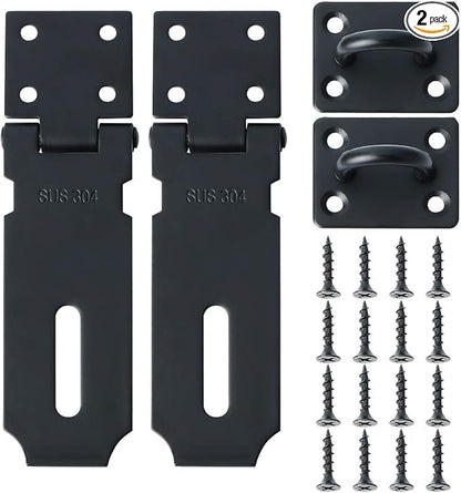 Alise 2pcs Door Locks Hasp Latch,4 Inch SUS 304 Stainless Steel Safety Packlock Clasp Hasp Lock Latch,with Fixing Screw for External Doors Window Cabinet Pet Cage,MS9B-4C-2P