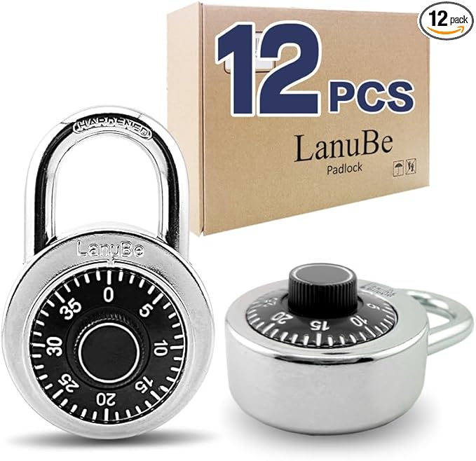 LanuBe Lock Standard Dial Combination Lock, 2 inches. Wide, with Different Combinations, Black Turnplate, Pack of 12; Lock for School, Employee, Gym Sports Locker, Case, Toolbox