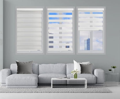Shadesu Cordless Zebra Blinds for Windows, 31" W x 72" H, White, Dual Layer Free-Stop Zebra Shades, Light Control for Day and Night, Sheer Blinds for Indoor Windows, Bedroom, Kitchen