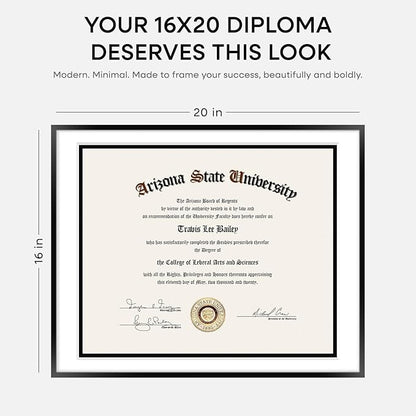 Homeforia Diploma Frame 16x20 Black, High End Metal 16 x 20 Black Certificate Frames with Mat 14 x 17, 20x16 Document Frame Matted to 14x17, Award Graduation Frames, Tempered Glass, Wall Kit, Set of 1