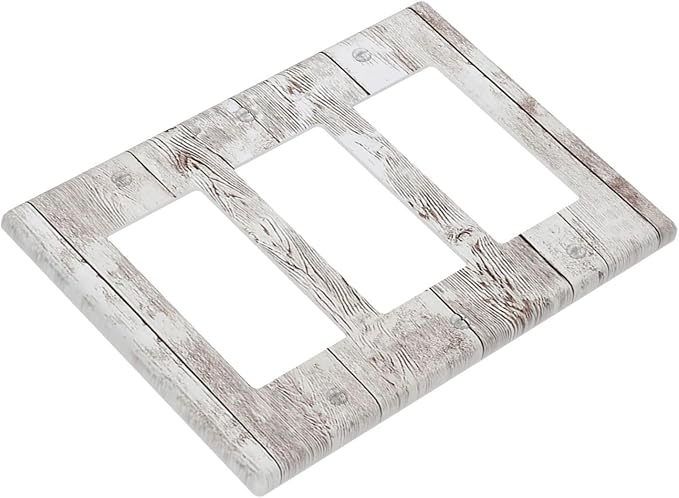 Light Switch Covers Rustic Vintage White Wood Grain 3 Gang Rocker Electrical GFCI Decorative Triple Outlet Wall Plate Cover Switchplate for Farmhouse Home Decor