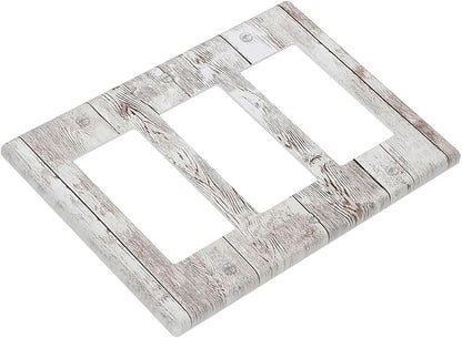 Light Switch Covers Rustic Vintage White Wood Grain 3 Gang Rocker Electrical GFCI Decorative Triple Outlet Wall Plate Cover Switchplate for Farmhouse Home Decor