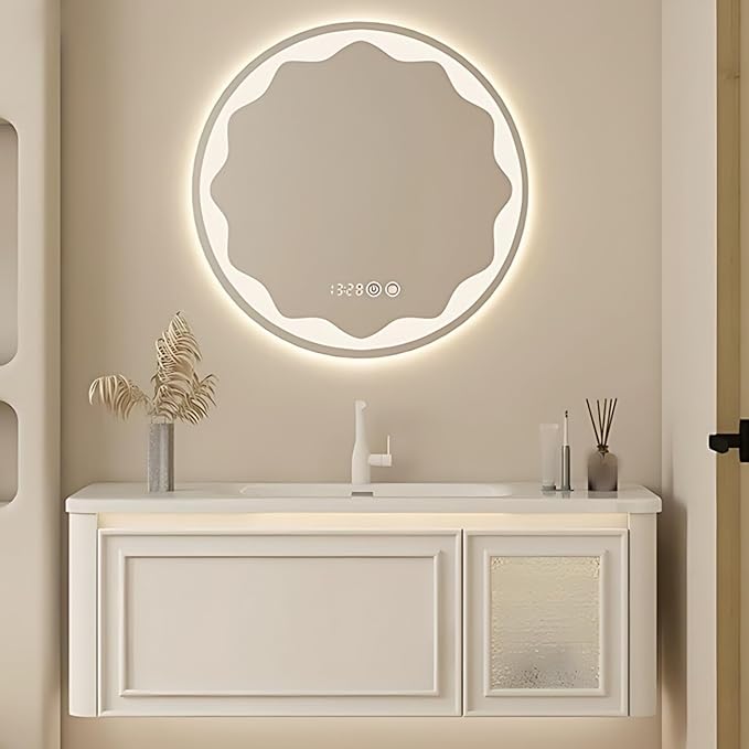 72IN Wall Mounted Bathroom Vanity Set - Wood Bathroom Vanities has Tissue Hole Design | Includes Smart Defogging Mirror Cabinet & Time Display, Rounded Corners, Glass Cabinet Doors (Style C)