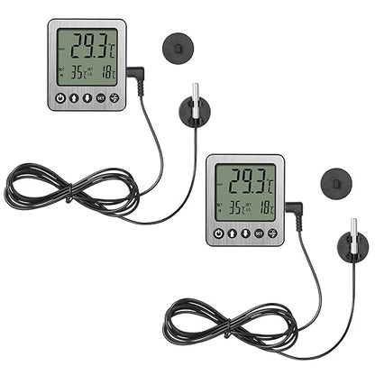 2 pcs Refrigerator Thermometer Freezer Alarm Digital Freezer Thermometer Fridge Thermometer with Extra Sensor high and Low Temperature Alarm (2, Black, ZZ10)