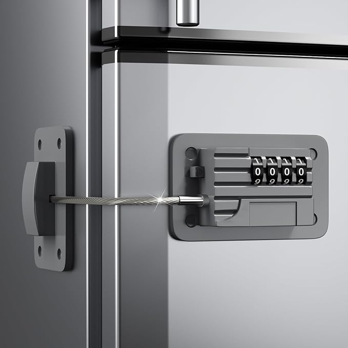 Upgraded Combination Fridge Lock for Child Safety, Keyless Refrigerator & Freezer Lock with Code for Kids, Grey