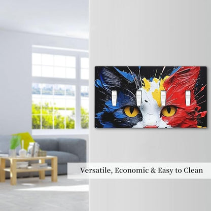 Decorative Light Switch Cover Plate Colorful Doodle Cute Funny Black Red White Cat 4 Gang Wall Plate Oversized Quad Toggle Switch Cover Plate Jumbo Faceplate