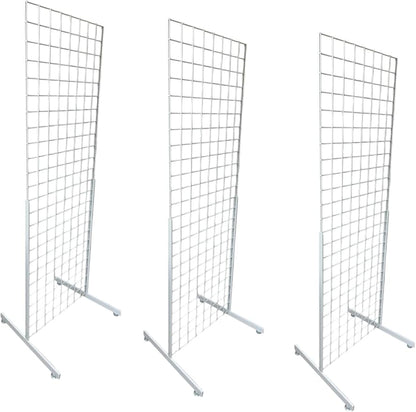 Only Hangers 2' x 6' Grid Wall Panel Floorstanding Display Fixture with Deluxe T-Style Base, Black or White. Three-Pack Combo. (WHITE WITH EZ SLIDE ON LEGS (NO HARDWARE REQUIRED))