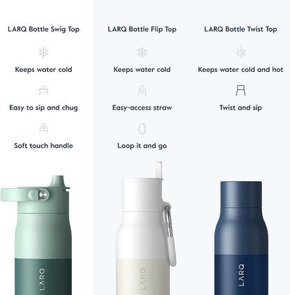 LARQ Bottle Swig Top 23oz - Insulated Stainless Steel Water Bottle With Built-In Silicone Handle | BPA Free | Reusable Water Bottle for Sports, Gym, and Travel, Eucalyptus Green
