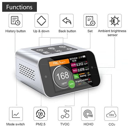 Air Quality Monitor Indoor AQI Dust Meter Pollution Tester Particle Counter (PM+TVOC+HCHO+CO2)