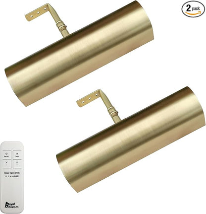 Royal Designs, Inc. Cordless Remote Control LED Picture Light, Dimmable with Timer Function, Brushed Satin Brass, 8.75 Inches, 2 Pack