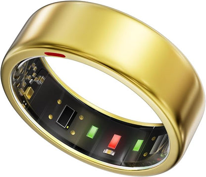 Smart Ring for Women Men- Sleep/Fitness/Stress/Heart Rate Tracker- Menstrual Records - 7 Days Battery Life - Wireless Charging - No APP Subscription - iOS & Android Compatible (Gold, Size 11)