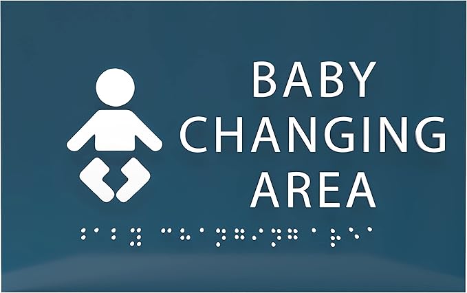 6" X4" Baby Changing Area Sign | Tactile Graphics Grade 2 Braille Text Baby Care Sign| ADA Compliant Wall Mount Plastic Restroom Sign for Hospital, Offices, Clinics and Apartments